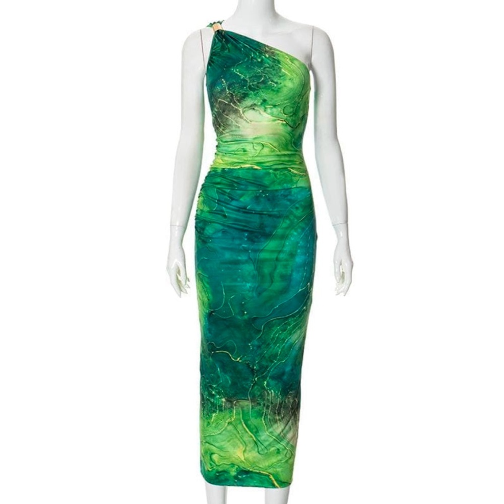 Green One-Shoulder Dress